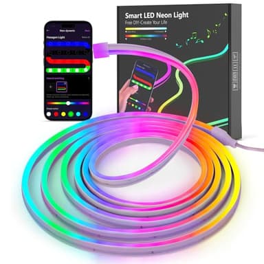 Kangtaixin Neon Ruban LED 3m, RGB Bande LED avec Contrôle APP Contrôle, Flexible Étanche Découpable Synchronisation Musicale Bandeau Lumineuse Led pour Intérieur Déco Maison