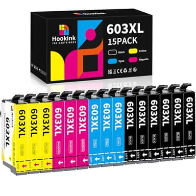 Hookink 15-Pack 603XL Cartouches d'encre Compatible avec Epson 603XL 603 XL pour Expression Home XP-2100 XP-2105 XP-2150 XP-2155 XP-3100 XP-3150 XP-3155 XP-4100 XP-4150 WF-2810 WF-2820 WF-2830