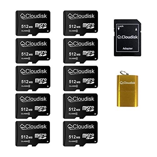 Clodisk Lot de 10 Cartes Micro SD 512 Mo (Pas Go) Lecteur de Carte Adaptateur microSD pour Petites données, fichiers, publicité (trop Petit pour Toutes Les vidéos)