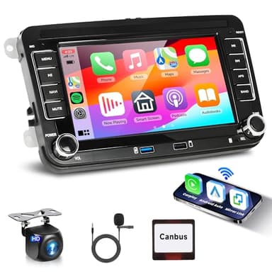 2G+64G Android Autoradio pour VW Golf 5 6 Passat Polo Tiguan Touran Caddy Skoda Seat 7 Pouces Autoradio 2 Din sans Fil Carplay Android Auto GPS Navi WiFi Bluetooth FM/RDS Caméra de Recul