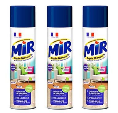 Mir - Nettoyant Tapis, Moquettes & Tissus d'Ameublement - Spray Fine Mousse - Action Rapide - Détache & Nettoie - Désodorise - Respecte couleurs & fibres - 600 ml - Lot de 3