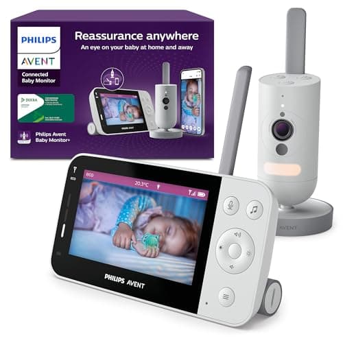 AVENT Philips écoute-bébé connecté avec Wi-FI, caméra HD de Haute qualité, Vision Nocturne Infrarouge, détection des Pleurs, Audio bidirectionnel, 12 Heures d'autonomie en Mode éco, modèle SCD951/26