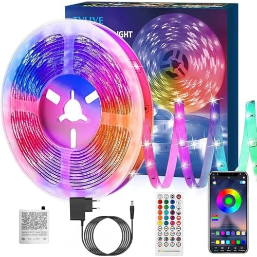 Ruban LED 5M RGB Ruban Musique Contrôlé par APP du Smartphone, Synchroniser avec Rythme de Musique, 16 Millions de Couleurs, Bande LED Lumineuse pour Maison Décoration