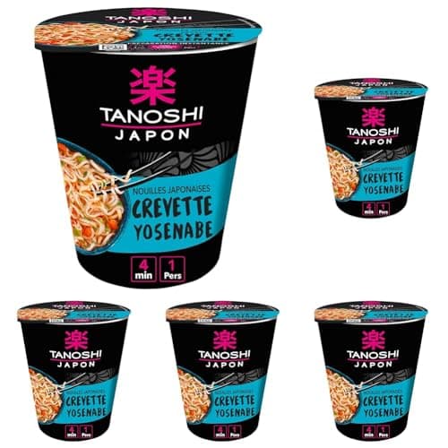TANOSHI - Cup Nouilles Saveur Crevette Yosenabe - Nouilles Japonaises Instantanées - 1 Personne - 65 g (Lot de 5)