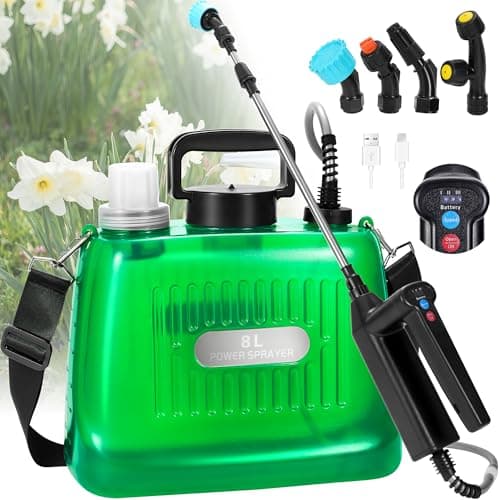 DOUBFIVSY Pulverisateur de Jardin 8L, Pulverisateur Électrique à Batterie Pression avec 4 Buses Réglable, Indicateur du Niveau de Batterie, 3 Vitesses Réglables, USB Rechargeable pour Arrosage