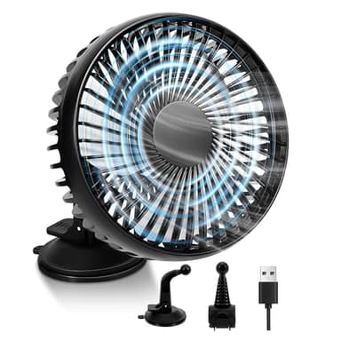 Ventilateur de Voiture 12V, Mini Ventilateur Portable USB avec Support à Ventouse et Support pour Siège Arrière, Rotation à 360°, 3 Vitesses, Puissant et Silencieux, pour Voiture, SUV, Camion, Van