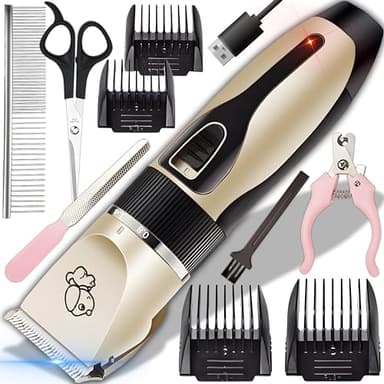 Retoo Tondeuse pour Chiens professionnelle sans fil, 4 Sabots, Faible bruit, idéale pour poils longs et épais, Pour Chat et Autres Animaux, Câble USB Rechargeable Kit complet avec accessoires