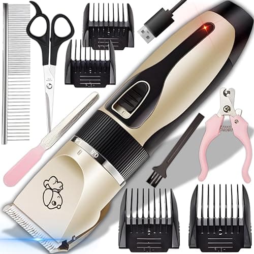 Retoo Tondeuse pour Chiens professionnelle sans fil, 4 Sabots, Faible bruit, idéale pour poils longs et épais, Pour Chat et Autres Animaux, Câble USB Rechargeable Kit complet avec accessoires