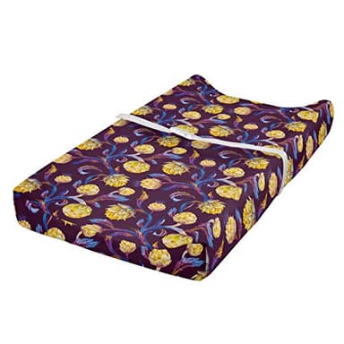 ABAKUHAUS Artichaut Housse de Matelas à Langer pour Bébé, Vibrant coloré Vegan, Housse Douce pour Matelas à Langer avec Trous, Bleu foncé Jaune