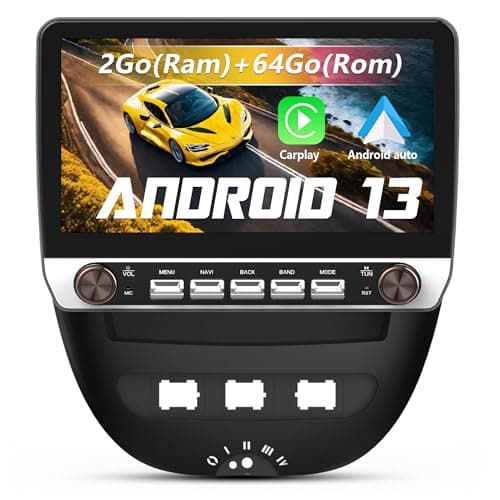 Autoradio Carplay pour Peugeot 107 Toyota Aygo Citroen C1 2005-2014, Android 13, écran Tactile 10 Pouces avec Cadre, Navigation Carplay Android Auto mirrorlink Bluetooth WiFi RDS Radio[2Go+64Go]