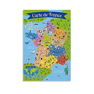 Poster carte de France pour enfants Peinture décorative sur toile Décoration murale Salon Chambre 30 x 45 cm