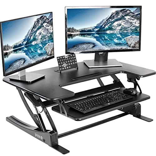 VIVO DESK-V000V Convertisseur de bureau debout réglable en hauteur 91 cm, série V, support de table à double écran, noir