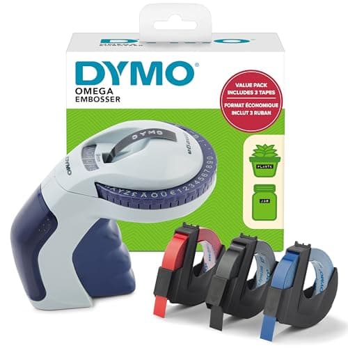 DYMO Système de marquage avec 3 rubans | Kit de démarrage pour l'étiqueteuse Omega | Design compact avec molette Turn Click | Pour la maison, le bricolage et les loisirs créatifs (£/€, Ä, Ö & Ü)