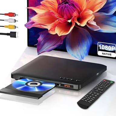 Maite Lecteur DVD Mince, Ultra Mince Lecteur DVD pour TV, Disc Player sans région Connexion HDMI RCA, Upscaling HD 1080P, Entrée USB, Correction d'erreurs, Câbles HDMI RCA et télécommande Inclus