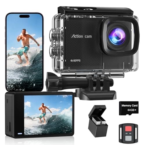 Caméra Sport 4K 60FPS avec Micro SD 64GB,8X Zoom 131ft Caméras Étanche,48MP Caméra d'action EIS,170° Caméra sous-Marine Télécommande WiFi 2 * 1350 mAh Divers Accessoires