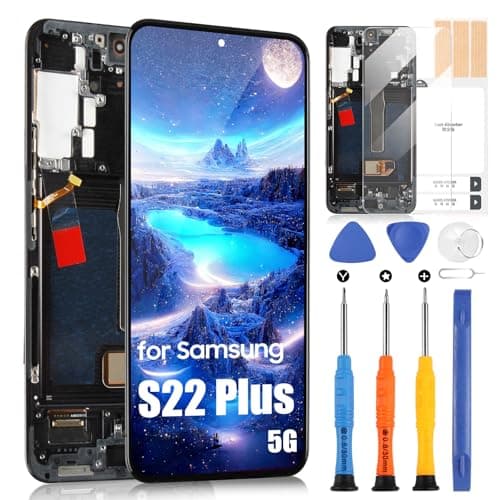 OLED Écran pour Samsung S22 Plus 5G LCD Écran pour Galaxy S22+ 5G S906 SM-S906B SM-S906U LCD Touch Screen Assembly avec Réparation Kit (Noir avec Cadre, Support Empreintes Digitales, US Version)