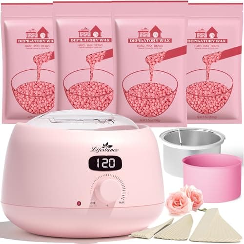 Lifestance Chauffe Cire Epilation Professionnelle pour Femme Avec 400g Perles, 30 Bâtonnets de Cire et Un Bol en Silicone pour Tout le Corps
