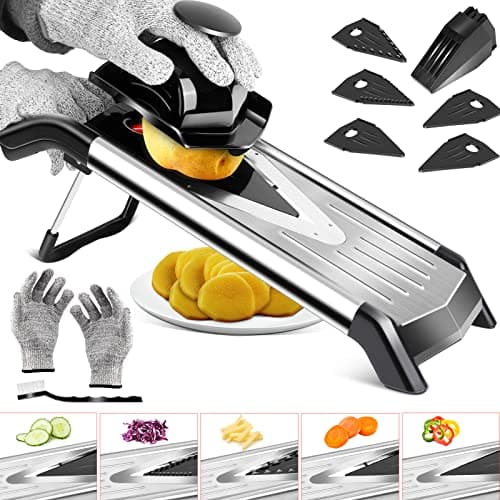 MASTERTOP Mandoline Cuisine Professionnelle, Mandoline Inox avec Lame Tranchante en V, Mandoline Japonaise pour Tranche/Julienne, Mandoline Coupe-légumes Multifonctionnel de Différents Epaisseurs