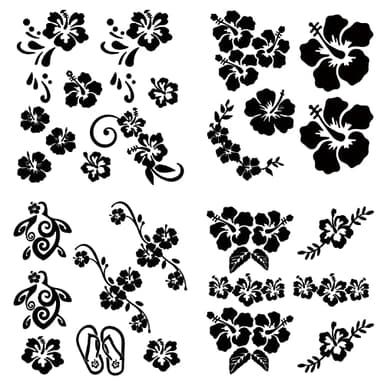 GORGECRAFT 4 Feuilles Hawaiian Hibiscus Fleur Autocollant de Voiture Noir Laser Réfléchissant Autocollant de Voiture Auto-Adhésif de Voiture Accessoires Automobile Décoration pour SUV Camion Moto