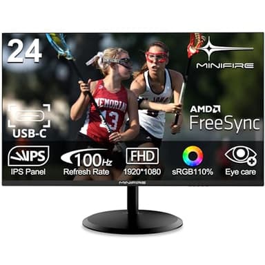 Minifire 24 Pouces Écran PC, 100Hz, IPS, Full HD (1920x1080), AMD FreeSync, sRGB110%, Eye Care, Ultra-Fin, avec HDMI 1.4, Type-C Ports, Inclinaison réglable, Vase (MF24X3AC câble Type-C Inclus)