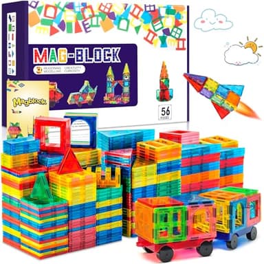AQXONG 56 Pcs Jouets de Construction Magnétiques Blocs de Construction Magnétiques Jouets Blocs de Construction Éducatifs Jouets de Construction pour Enfants Convient pour 3+ Garçons et Filles
