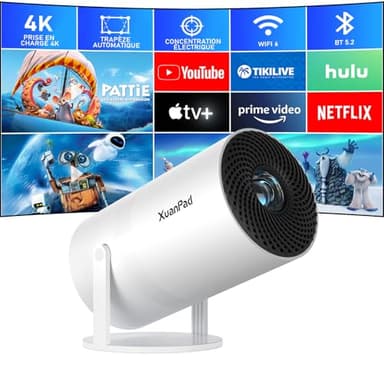 [Netflix Officiellement Certifié & Focus Électrique] Vidéoprojecteur, XuanPad Mini Projecteur avec WiFi/Bluetooth, Socle Rotatif 210°, Correction Trapézoïdale, Anti-Poussière Dissipation Thermique