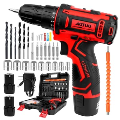 Kit de visseuse sans fil 12 V avec 2 batteries et chargeur, 25 + 1 niveaux de couple, 25 N.m Max Perceuse-visseuse à percussion, 2 vitesses et LED, avec 25 accessoires pour la maison et le jardin