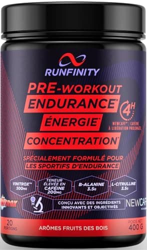 Pre Workout Runfinity - Booster d’Énergie Longue Durée : 4 Heures d'Efficacité - Performances Maximales - Endurance Puissance & Concentration - Formule Premium Made in France