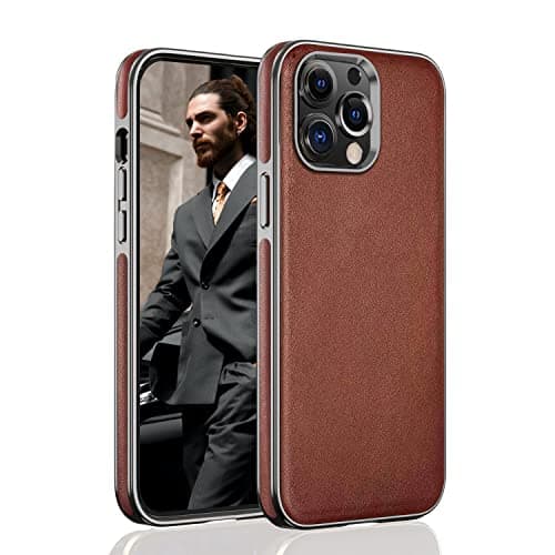 Furwabo Coque pour iPhone 14 Pro Max en Cuir, Luxe Classique en Cuir PU Elégant Etui Fin Doux Poignée Antidérapant Flexible Pare-Chocs Antichoc Housse de Protection pour iPhone 14 Pro Max (Marron)