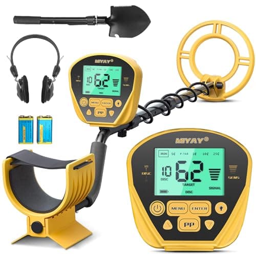 Detecteur de Metaux pour Adultes et Enfants - MIYAY Détecteur de Métaux de Professionnel, Bobine de Recherche étanche de 10 Pouces, Réglable en Hauteur de 43" à 60", Grand écran LCD, 5 Mode