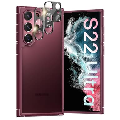 TOCOL Coque pour Samsung Galaxy S22 Ultra, avec 2 Protecteur Caméra Arrière [Militaire Antichoc Protection] Coque Samsung S22 Ultra 6,8'' Mat Translucide, Mat Prune