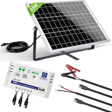 ECO-WORTHY Kit Panneau Solaire 25W 12V MONO : 25W Panneau Solaire + Support de Montage + Câble de connexion SAE + Contrôleur de charge 10A pour voiture RV Marine Boat