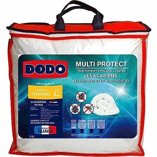 DODO | Couette Tempérée Anti-acariens et Punaises de lit 240x260 | pour lit 2 Personnes | Couette Multi Protect | Douceur et Protection | Fabriqué en France | Lavable en Machine à 40°c