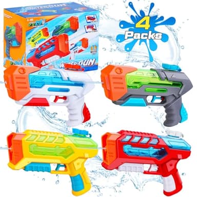 Quanquer Pistolet à Eau pour Enfants, portée de 7 mètres, 200 ML, Jouets d'extérieur, Pistolet à Eau pour la Piscine et la Plage (Lot de 4)