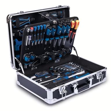 Scheppach Mallette à outils TB200 – Valise à outils – Coffret outils – Boîte à outils – Boîte de rangement - 141 pièces – En chrome vanadium
