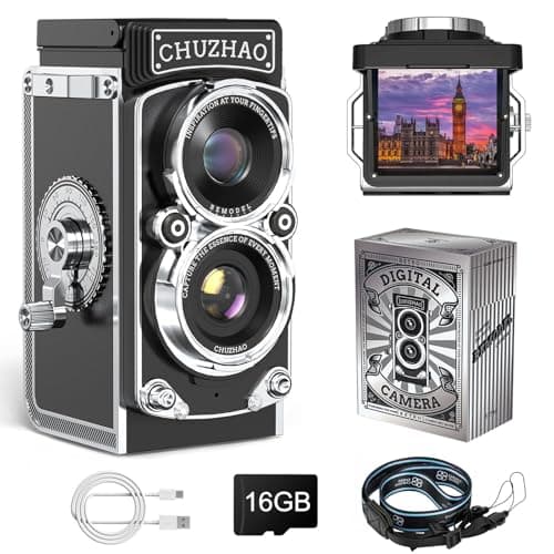CHUZHAO Appareil Photo Rétro, Mini Appareil Photo Numérique Vintage TLR avec Viseur au Niveau de la Taille, 12MP 1080P Filtre noir et Blanc avec Carte Mémoire 16GB pour Adultes Adolescents Enfant