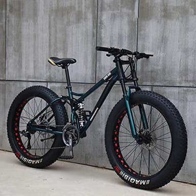 VTT 26'', 21 Vitesses Vélo Gros Pneu,Adulte , Tout-terrain à Vitesse Variable pour la Plage et la Neige,Cadre en Acier à Haute Teneur en Carbone Dual Full Suspension Dual Disc Brake (Cyan)