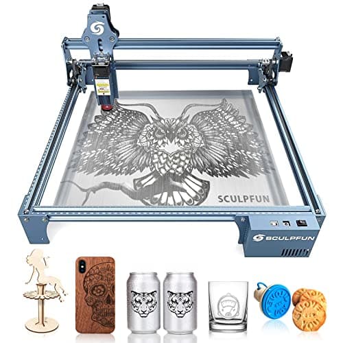 SCULPFUN Graveur laser S9, 90W effet laser découpeuse gravure laser, gravure laser sur métal, gravure et découpe rapides en Bois, mise au point fixe et protection yeux, zone travail 410 mm x 420 mm
