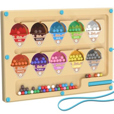 Jouet Labyrinthe Magnétique Enfant,Jeux Montessori 3 Ans en Bois Apprendre Les Couleurs Jeu de Comptage,Crème Glacée Jeux Aimants Magnetique pour Tout-Petits Garçons Filles,Cadeau pour 3 4 5 6 Ans