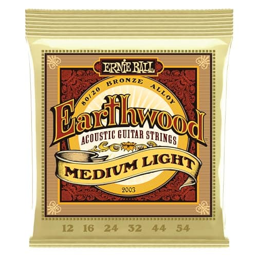 Ernie Ball Earthwood Cordes moyennes légères Bronze 80/20, pour guitare acoustique, calibre 12-54