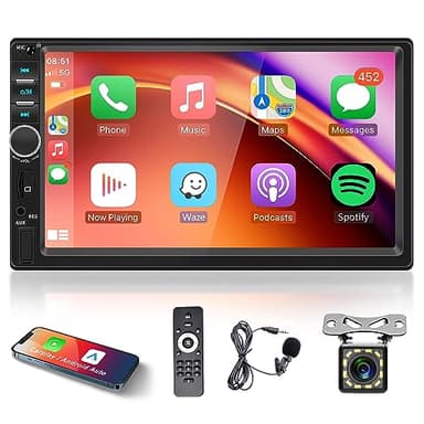 Apple Carplay Autoradio 2 Din avec Android Auto Bluetooth Mains Libres 7 Pouces ÉcranTactile Autoradio avec Mirror Link FM/USB/AUX/EQ/TF Commandes au Volant + Caméra de Recul Microphone Télécommande