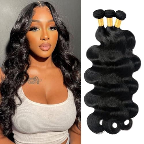 Tissage Naturel Cheveux Humain Tissage Brésilien Ondulé Meche Tissage Cheveux Humain Tissage Bresilien Cheveux Naturel 100% Body Wave Human Hair Extension Naturelle Couleur (18 20 22 pouces /210g)