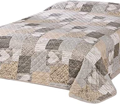 Delindo Lifestyle Couvre-lit Coeur, Jeté de Lit, pour lit Double, Patchwork Marron, 200x220 cm