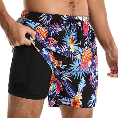 Comilaka Homme Short de Bain à Séchage Rapide Maillot de Bain avec Doublure de Compression Short de Plage Natation Surf avec Cordon de Serrage Réglable