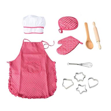 OFKPO 11Pcs Kit de Cuisine et de Pâtisserie pour Enfants, Jeu Cuisine Enfant Ensemble de Chef Jeu de Rôle avec Costume Habiller et Emporte-pièces