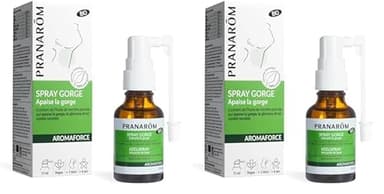 PRANARÔM - Aromaforce - Spray Gorge Action 3 En 1 - Aux Huiles Essentielles - Menthe Poivrée - Aide au soulagement de La Gorge - Vegan - 15 ml (Lot de 2)