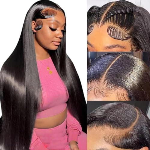 Junemet 20 Pouces Perruque Cheveux Humain Densité 200% 13x4 Straight HD Lace Front Human Hair Perruque Femme Naturelle Brésilien Sans Colle Cheveux Humain Glueless Wig Human Hair Couleur Naturelle