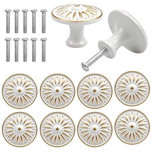 Jinlaili 10PCS Vintage Tiroir de Porte Poignée, 35MM Bouton de Meubles, Rond Boutons de Tiroir, Laiton Boutons de Porte, Poignées de Meuble pour Placard Armoire Cuisine, Chambre d'enfant (Blanc)
