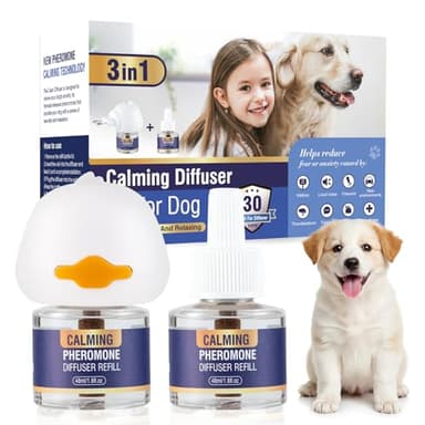 Piuess Pheromones Chien 3 in 1 (1 Diffuseur+2 Recharges 48 ML) Calmant Apaisant Prise Phéromones pour Apaiser Les Relaxantes Calmantes Agité Stressé Réduit Le Comportements 60 Jours Insipide
