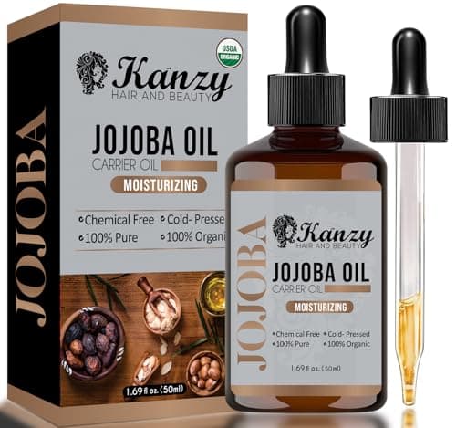 Kanzy Huile de Jojoba Bio Pressee a Froid 50𝐦𝐥 pour Visage, Corps, Cheveux, Ongles, et Peau 100% Pure et Naturelle Jojoba Oil Naturelle Hydratante pour Peau